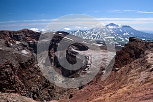 Gorely VolcanoÃ¢â¬â¢s crater with its impressive glacier above photo